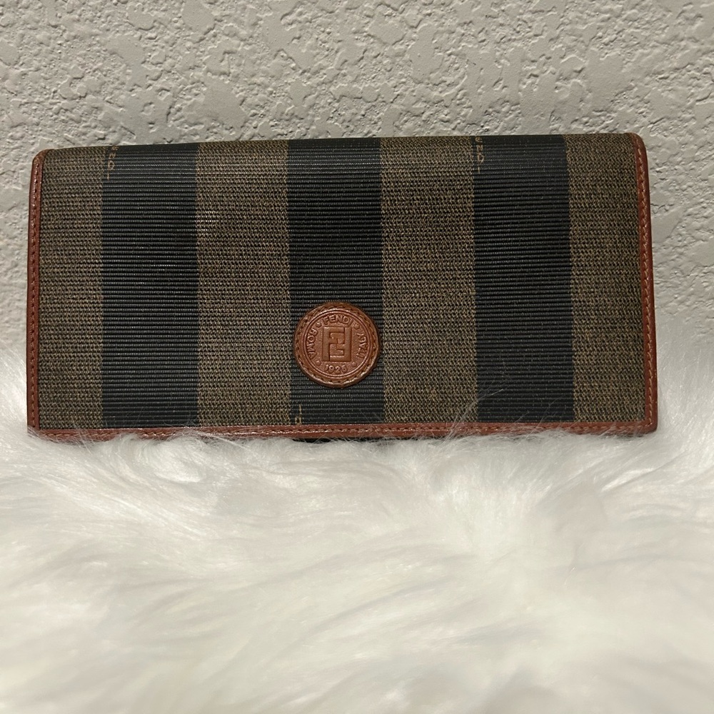 Fendi Pequin Striped Wallet Black Striped Long Wallet w/ COA